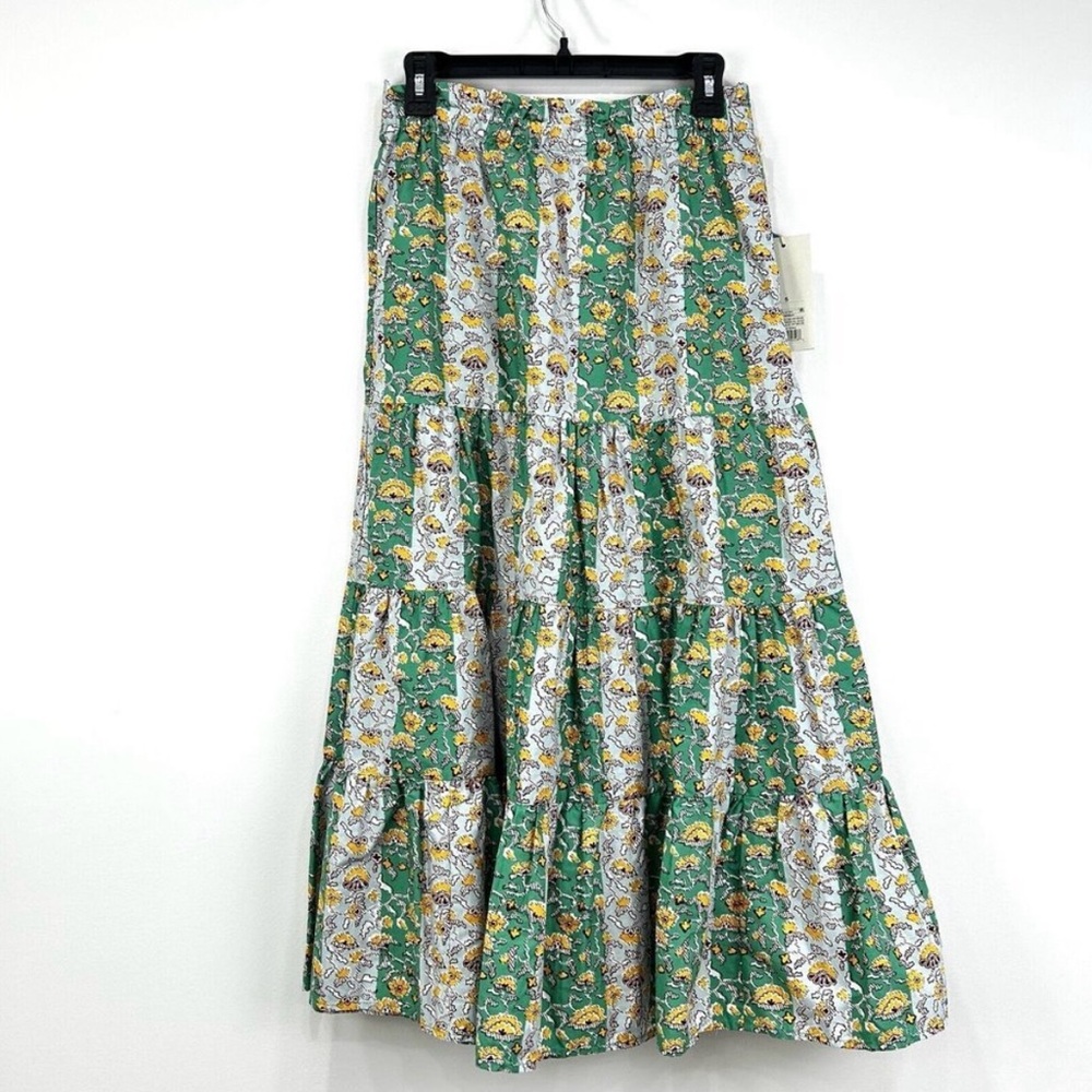 NWT- RHODE x Target Green and White Tiered Maxi Skirt Resort Wear